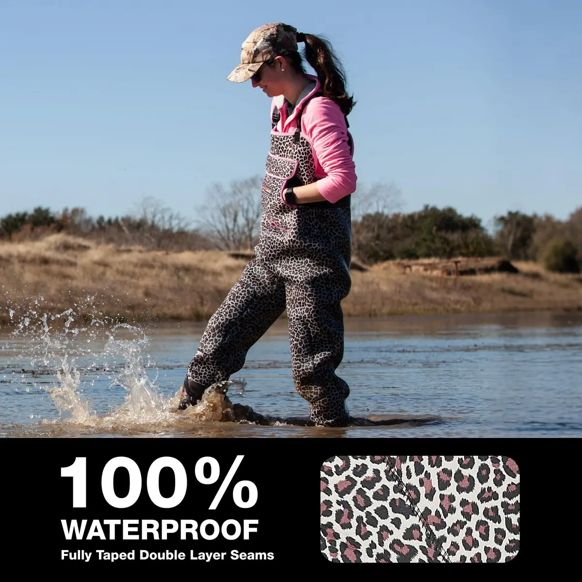 HISEA Neoprene Chest Waders Leopard Print Duck Hunting Waders for Women with Boots Waterproof Insulated 10 | Waterproof Fishing Waders - view 2