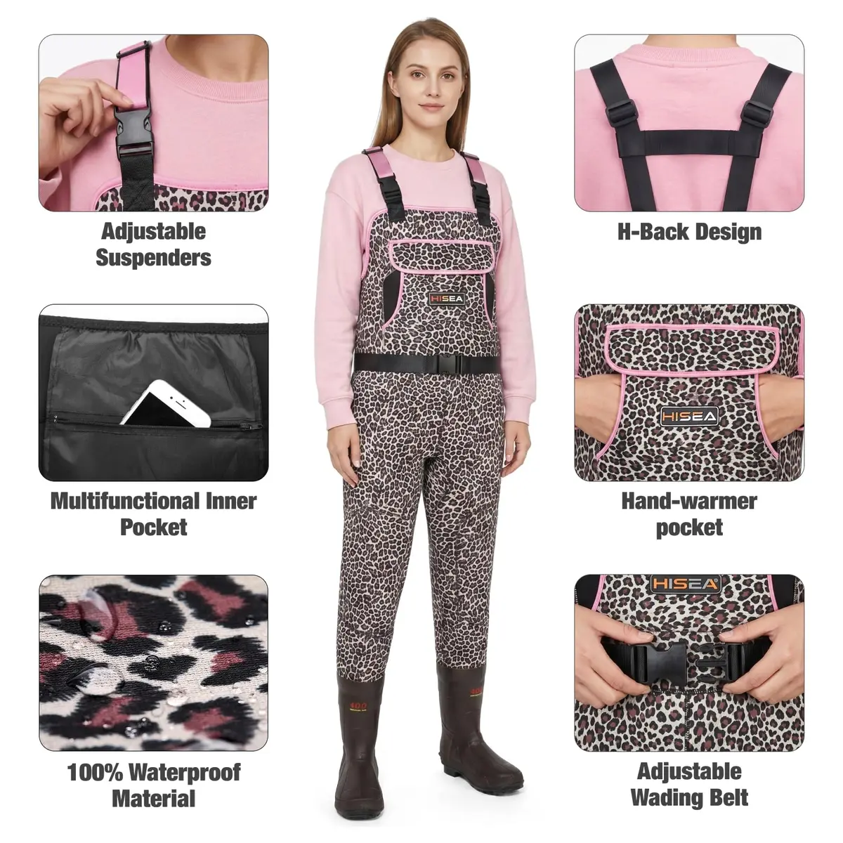 HISEA Neoprene Chest Waders Leopard Print Duck Hunting Waders for Women with Boots Waterproof Insulated - view 3