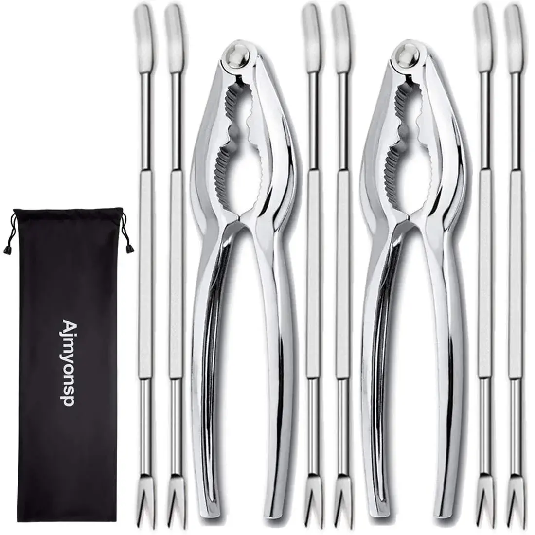 Ajmyonsp Seafood Crackers and Picks Set 8-Piece Stainless Steel & Zinc Alloy | Heavy Duty Nut Cracker & Lobster Tool Set - view 8