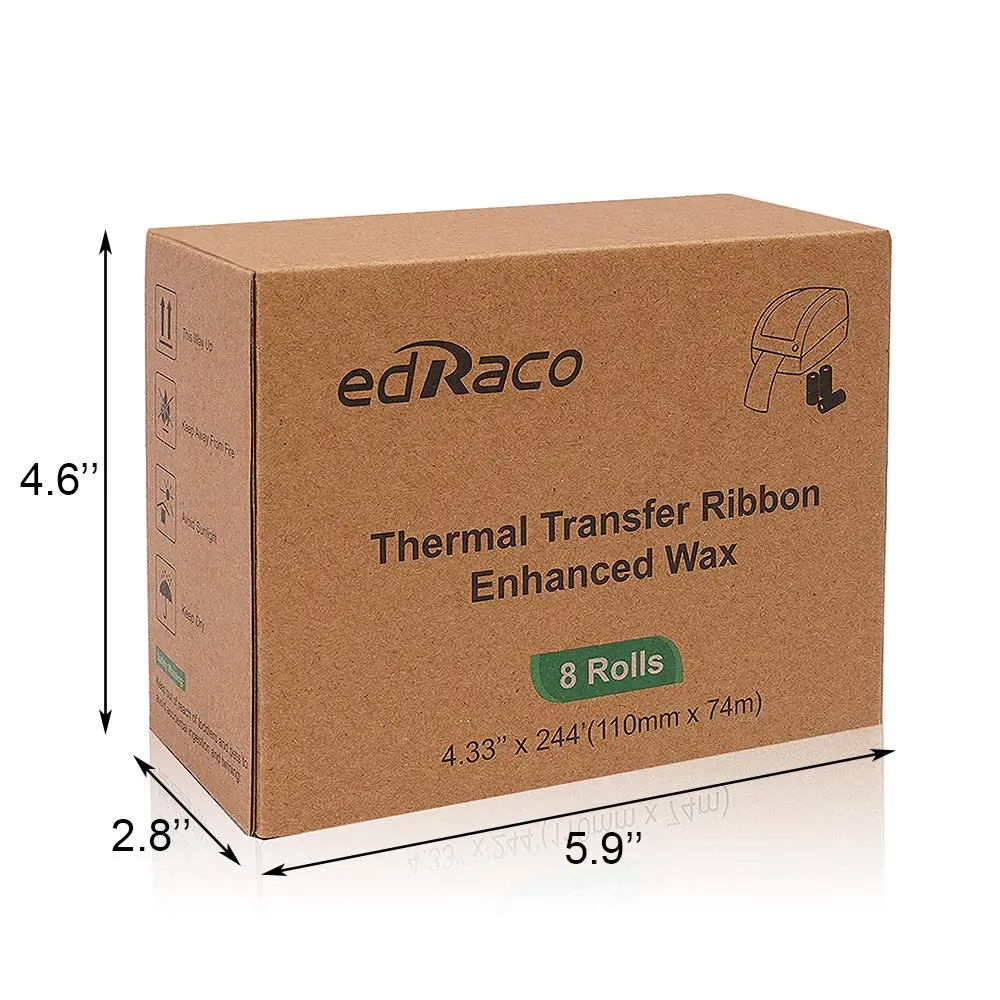Edraco Enhanced Wax Thermal Transfer Ribbons 4.33" x 244' (110mm x 74m) - 8 Rolls | Bulk Pack for Zebra Desktop Printers - view 7