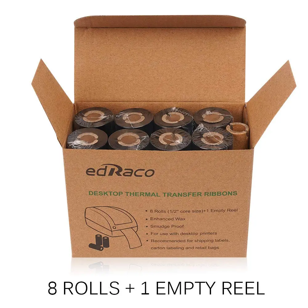 Edraco Enhanced Wax Thermal Transfer Ribbons 4.33" x 244' (110mm x 74m) - 8 Rolls | Bulk Pack for Zebra Desktop Printers - view 2