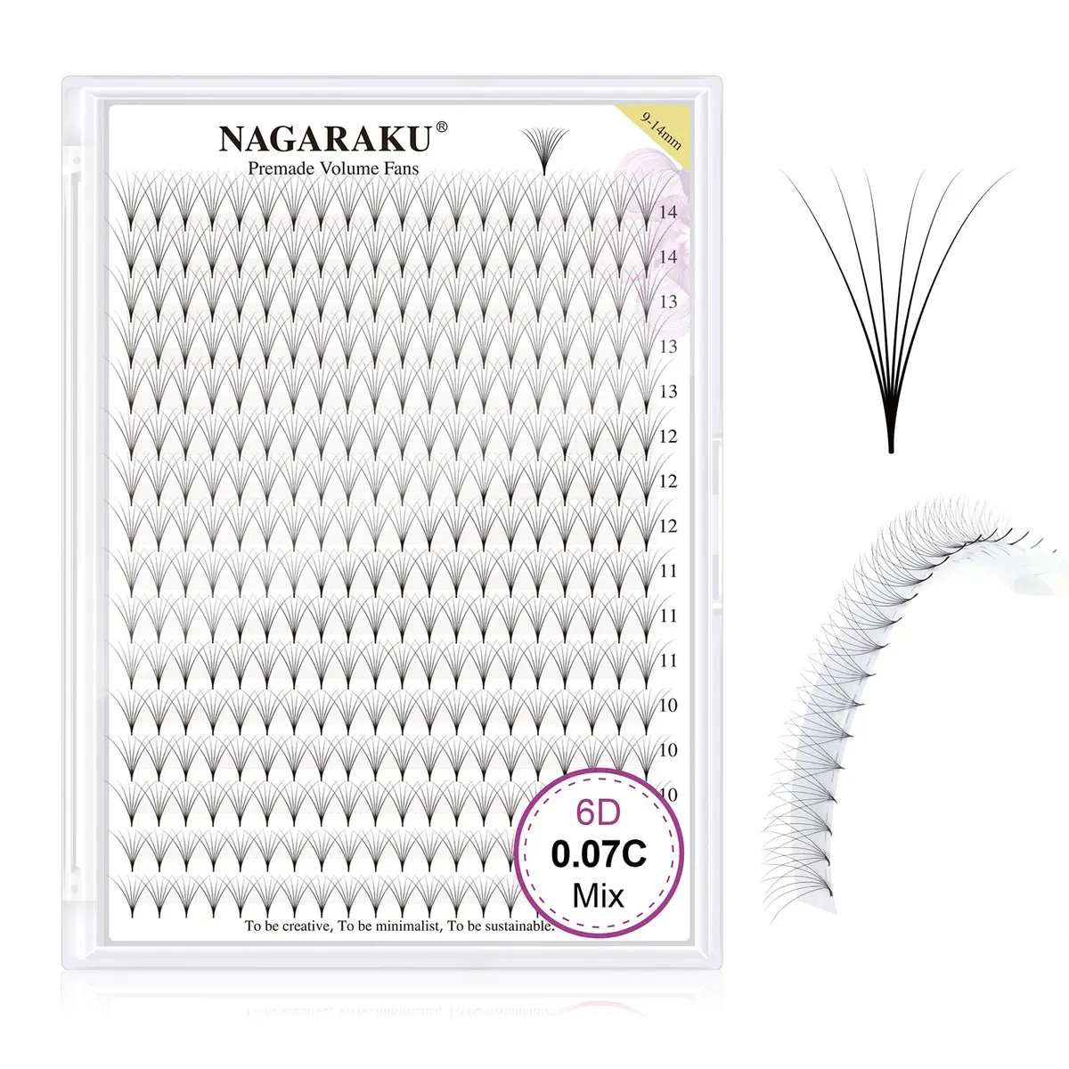 NAGARAKU Premade Volume Fans 6D 0.07 C 9-14mm Mix | Natural, Time-Saving Lash Extensions - main product image