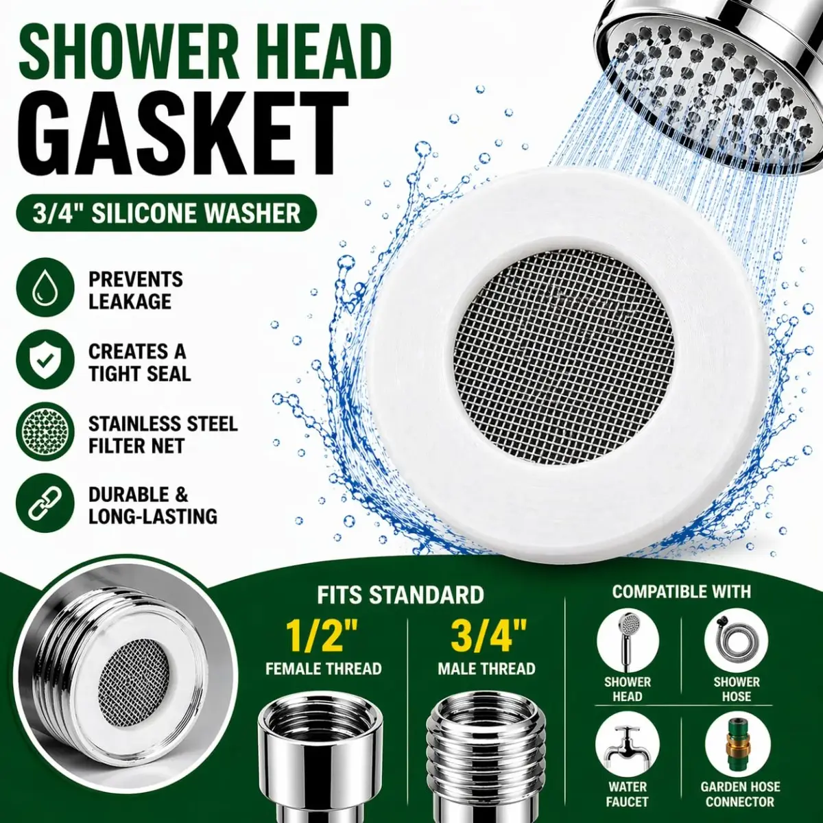 Olivia tree Shower Head Gasket Silicone Washer 3 Pcs (Black) | Prevents Leaks & Restricts Flow - view 6