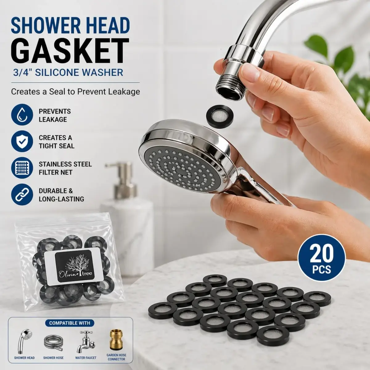 Olivia tree Shower Head Gasket Silicone Washer 3 Pcs (Black) | Prevents Leaks & Restricts Flow - view 7