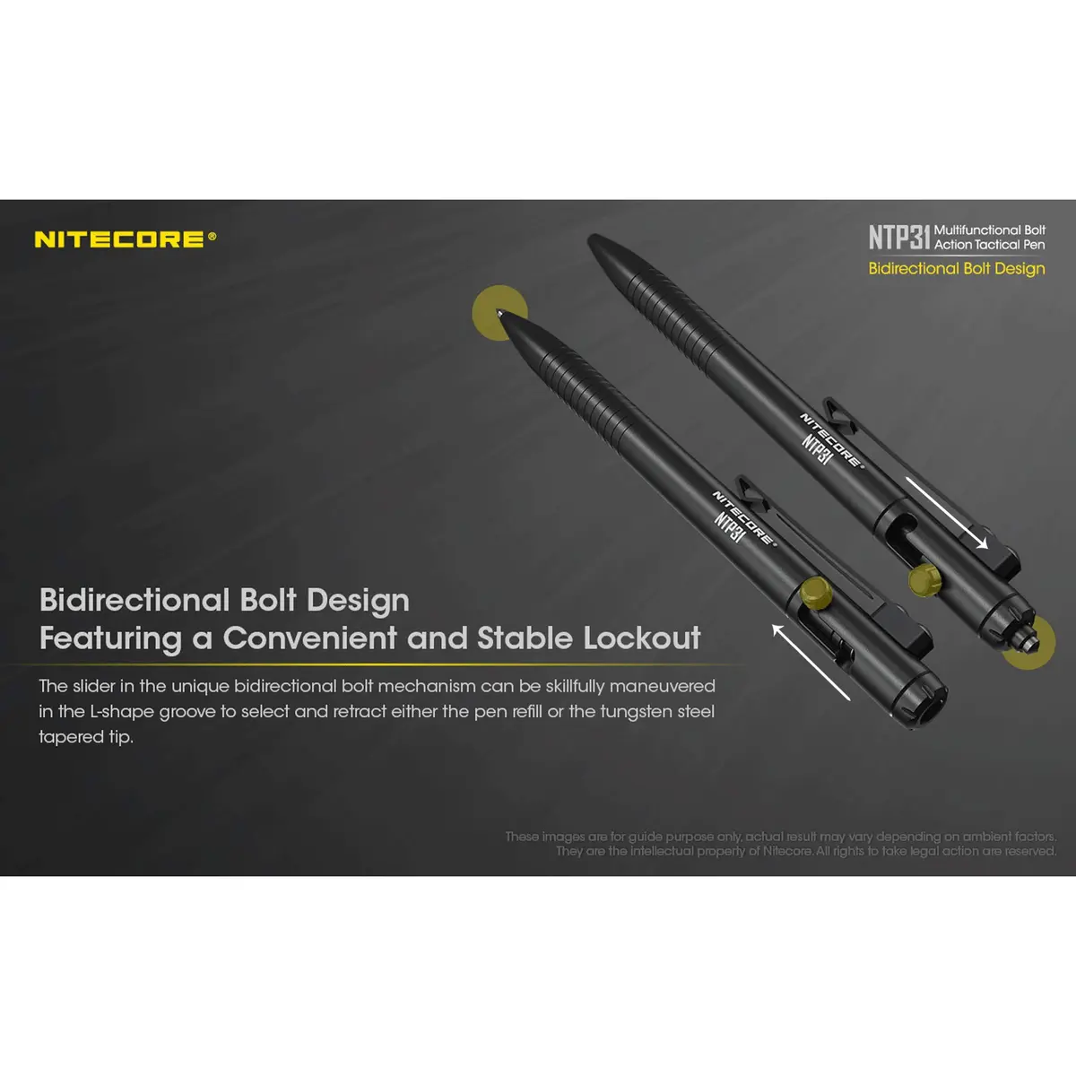 Nitecore NTP31 Bolt Action Tactical Pen with Tungsten Steel Glass Breaker & Schneider Gel Ink Refill, 13.2cm (5.2") | Smooth Writing & Emergency Tool - view 5