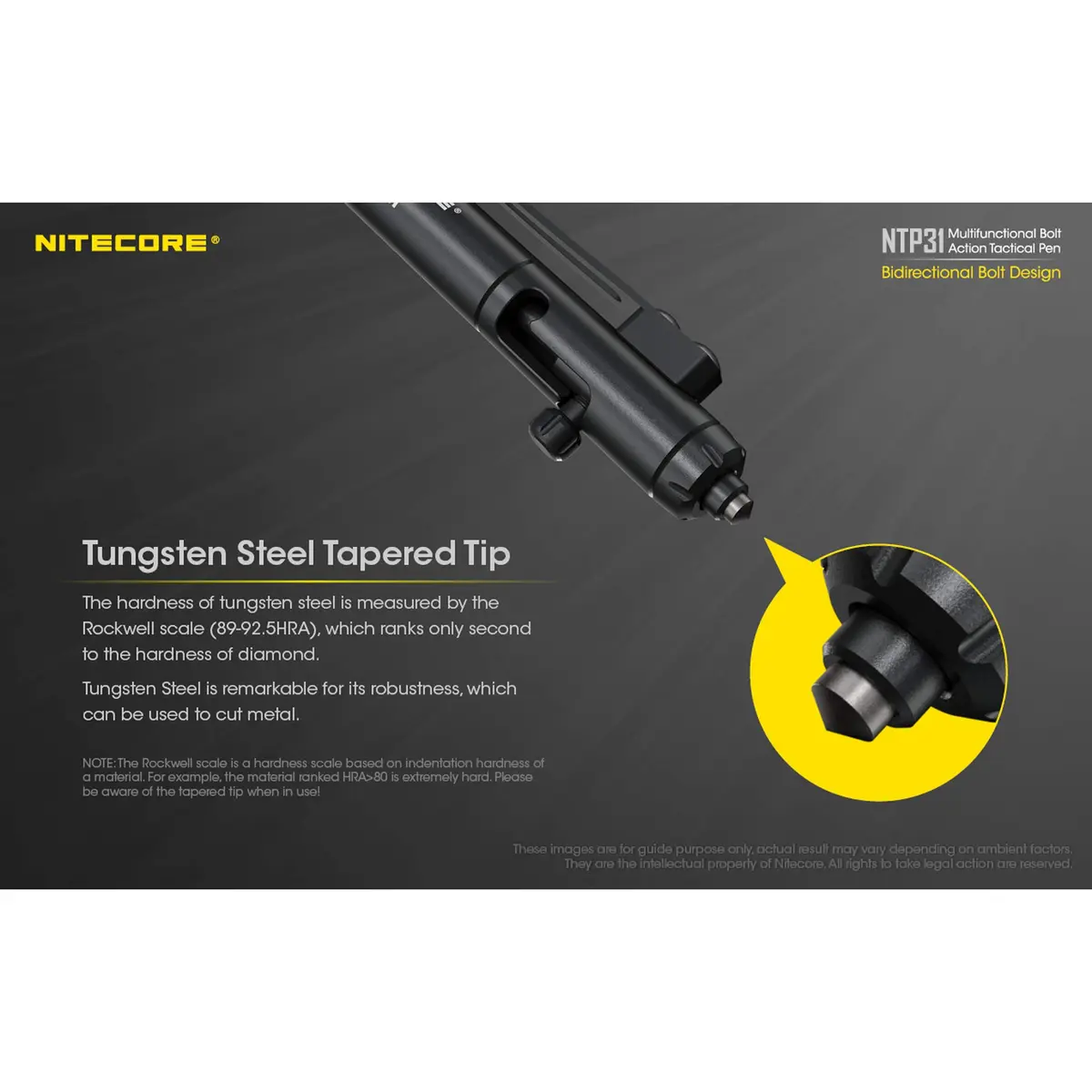 Nitecore NTP31 Bolt Action Tactical Pen with Tungsten Steel Glass Breaker & Schneider Gel Ink Refill, 13.2cm (5.2") | Smooth Writing & Emergency Tool - view 6