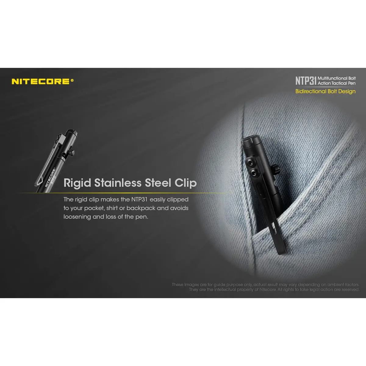 Nitecore NTP31 Bolt Action Tactical Pen with Tungsten Steel Glass Breaker & Schneider Gel Ink Refill, 13.2cm (5.2") | Smooth Writing & Emergency Tool - view 8
