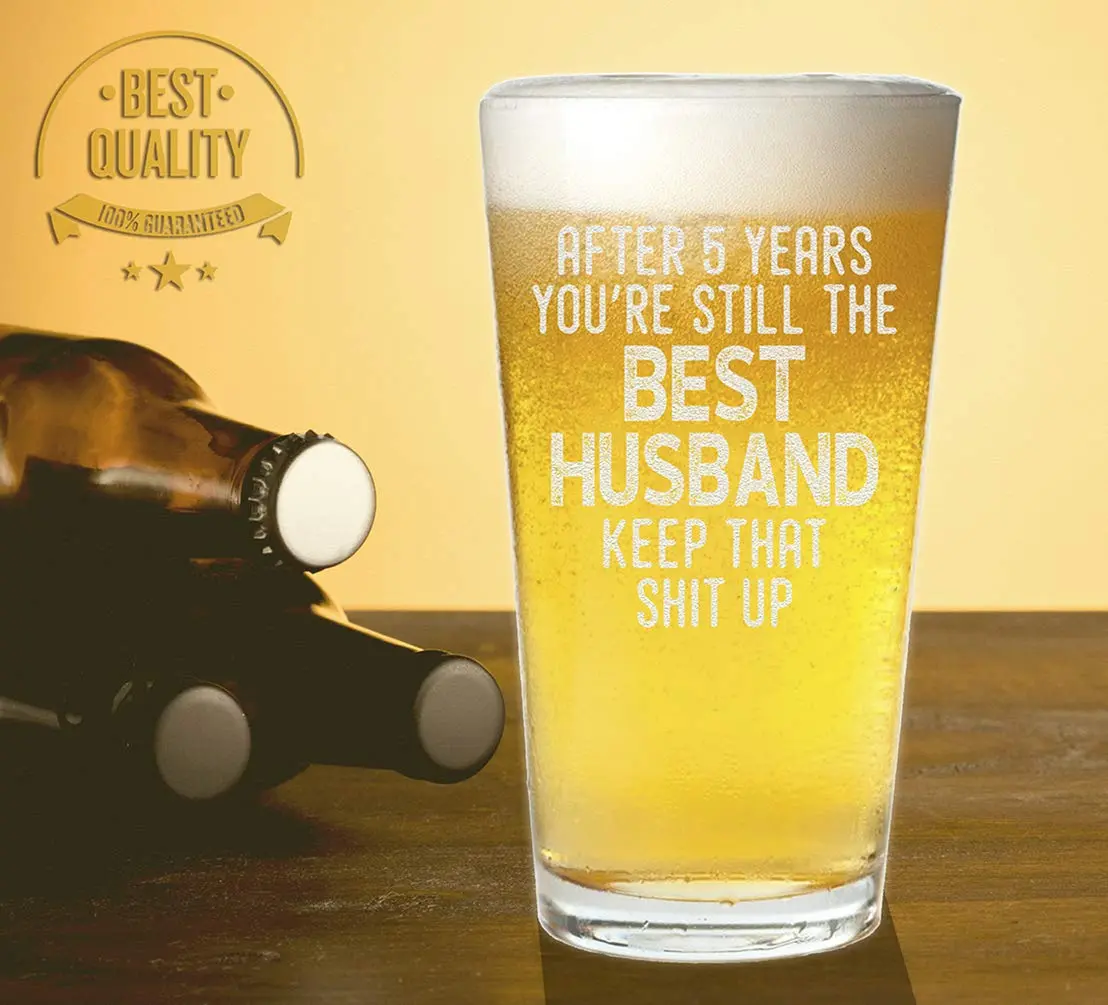 Veracco After 5 Years You're Still the Best Husband Beer Pint Glass 473ml (16oz) | Funny Meaningful Gift for Dad from Wife - view 4
