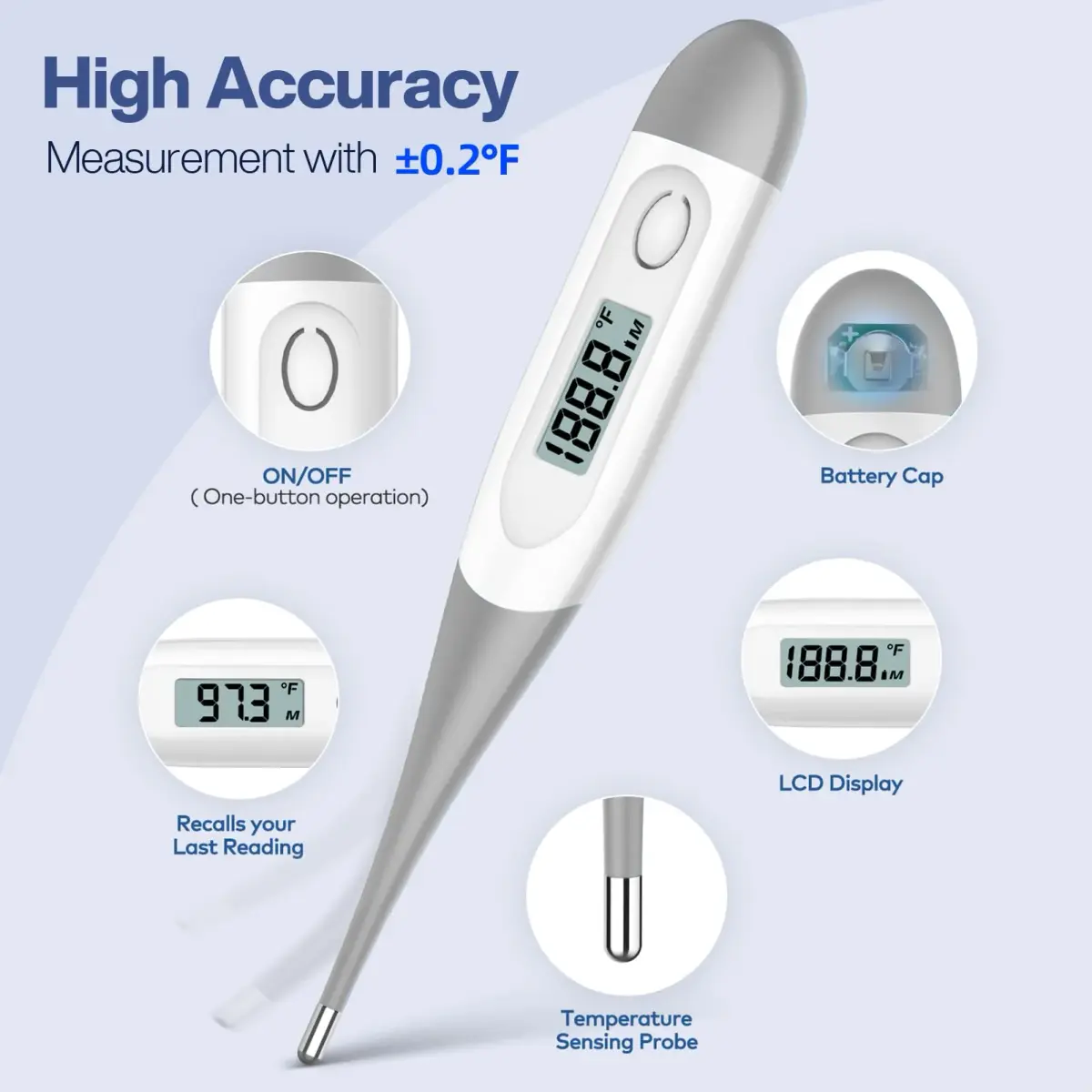 Boncare Digital Thermometer for Adults, Kids & Babies, Gray | Accurate & Fast 10-Second Reading - view 3