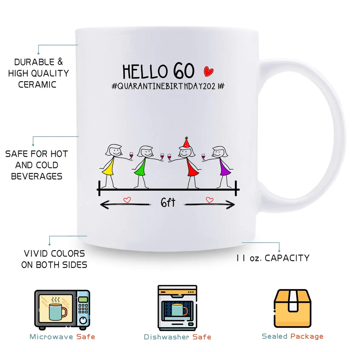 MintBear 60th Birthday Gifts for Women Mug - Hello 60 QUARANTINE BIRTHDAY 2021 Ceramic 11 oz | Unique Milestone Gift - view 5