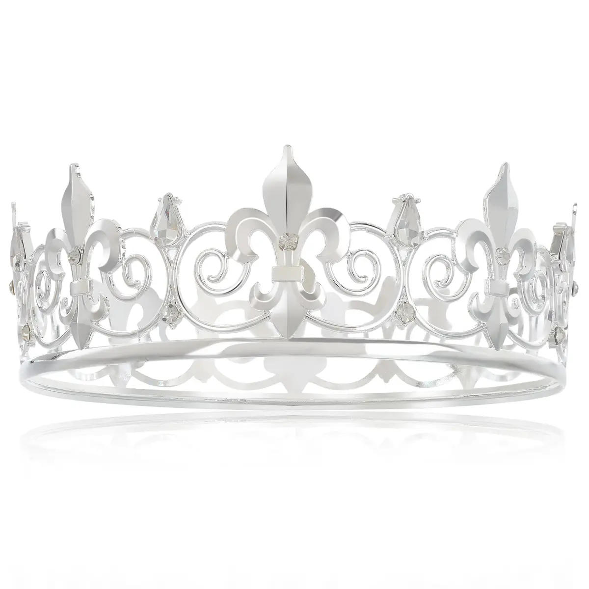 FORSEVEN Full Round King Crown- Metal Rhinestone Crowns for Men | Elegant Baroque Design with Crystal & Alloy (16 x 16 x 5 cm) - main product image