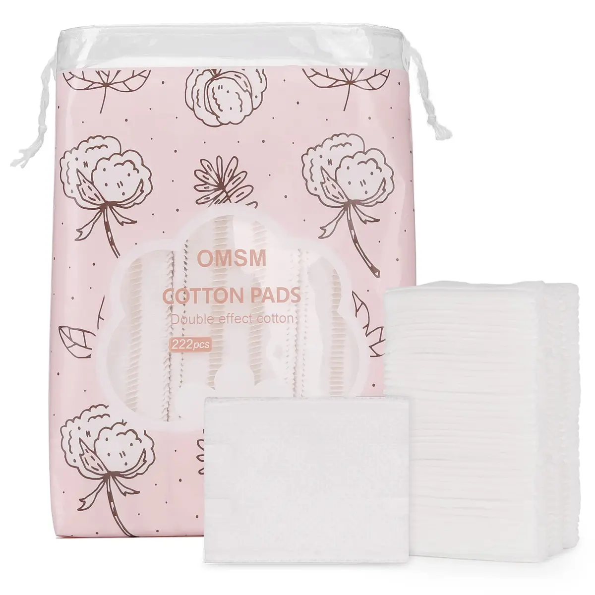 OMSM Cotton Pads Facial Makeup Remover Squares 222PCS | 3-Layer Ultra-Absorbent Pure Cotton - main product image