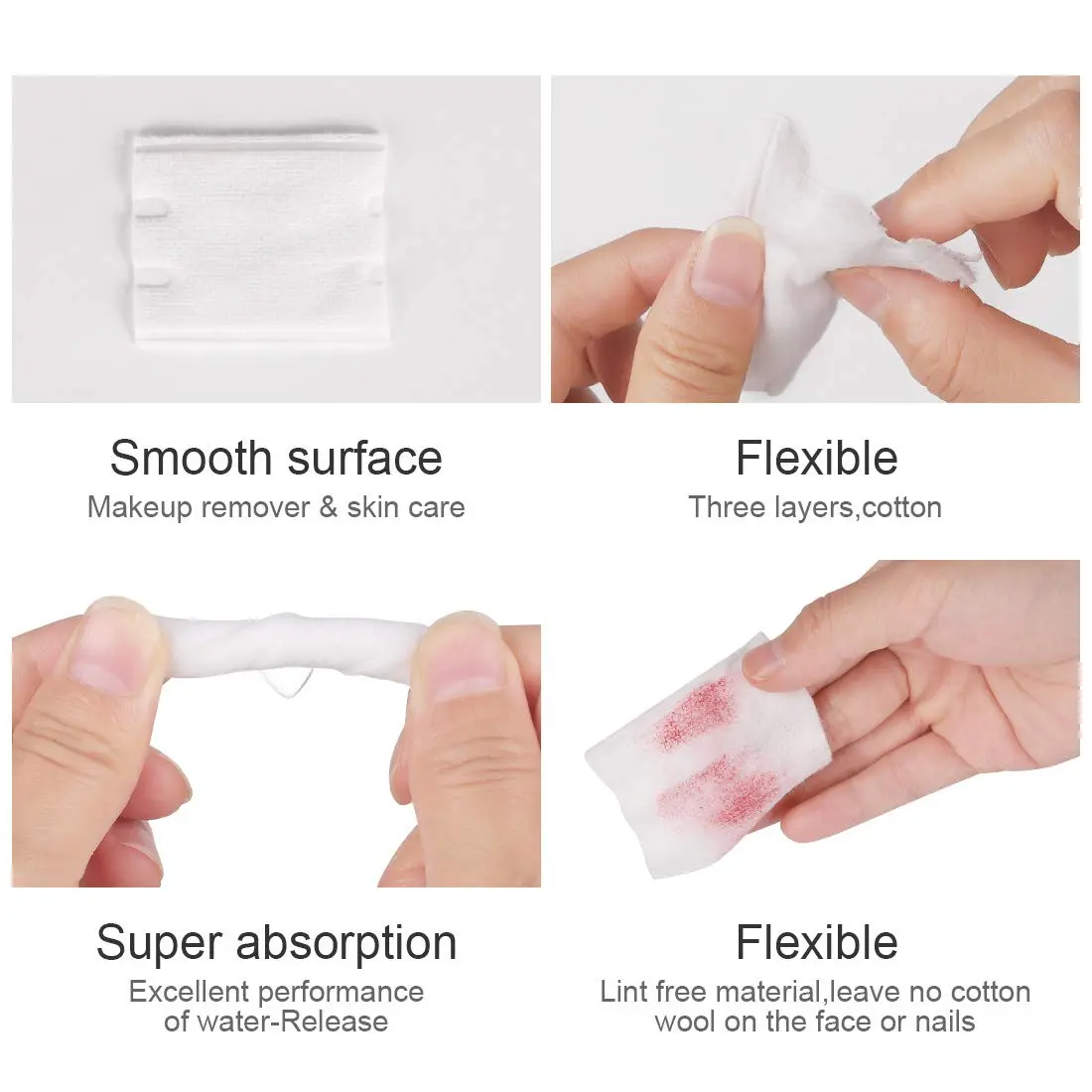 OMSM Cotton Pads Facial Makeup Remover Squares 222PCS | 3-Layer Ultra-Absorbent Pure Cotton - view 5
