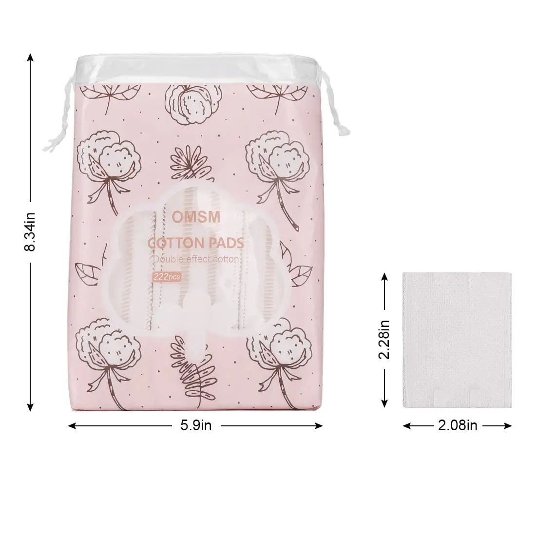 OMSM Cotton Pads Facial Makeup Remover Squares 222PCS | 3-Layer Ultra-Absorbent Pure Cotton - view 7
