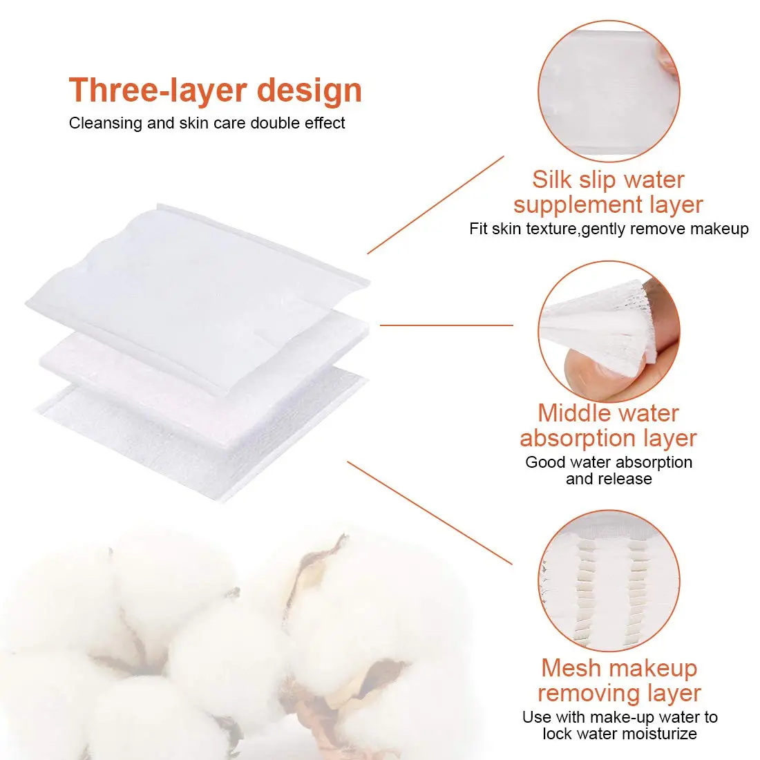 OMSM Cotton Pads Facial Makeup Remover Squares 222PCS | 3-Layer Ultra-Absorbent Pure Cotton - view 2