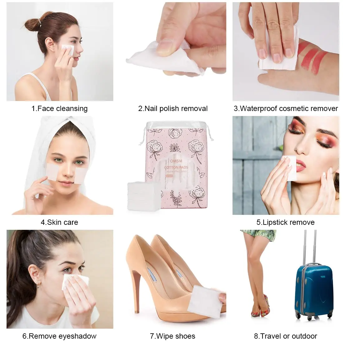 OMSM Cotton Pads Facial Makeup Remover Squares 222PCS | 3-Layer Ultra-Absorbent Pure Cotton - view 3