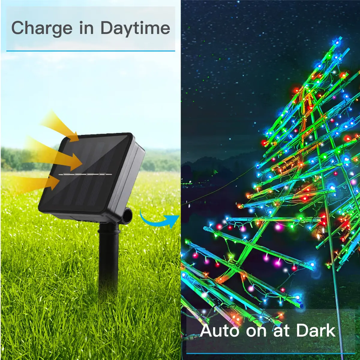suddus 5 Colors Solar String Lights | Waterproof Outdoor Christmas Lights with 8 Modes, 100 LED, Multi Colored, 33Ft, Solar Powered - view 5