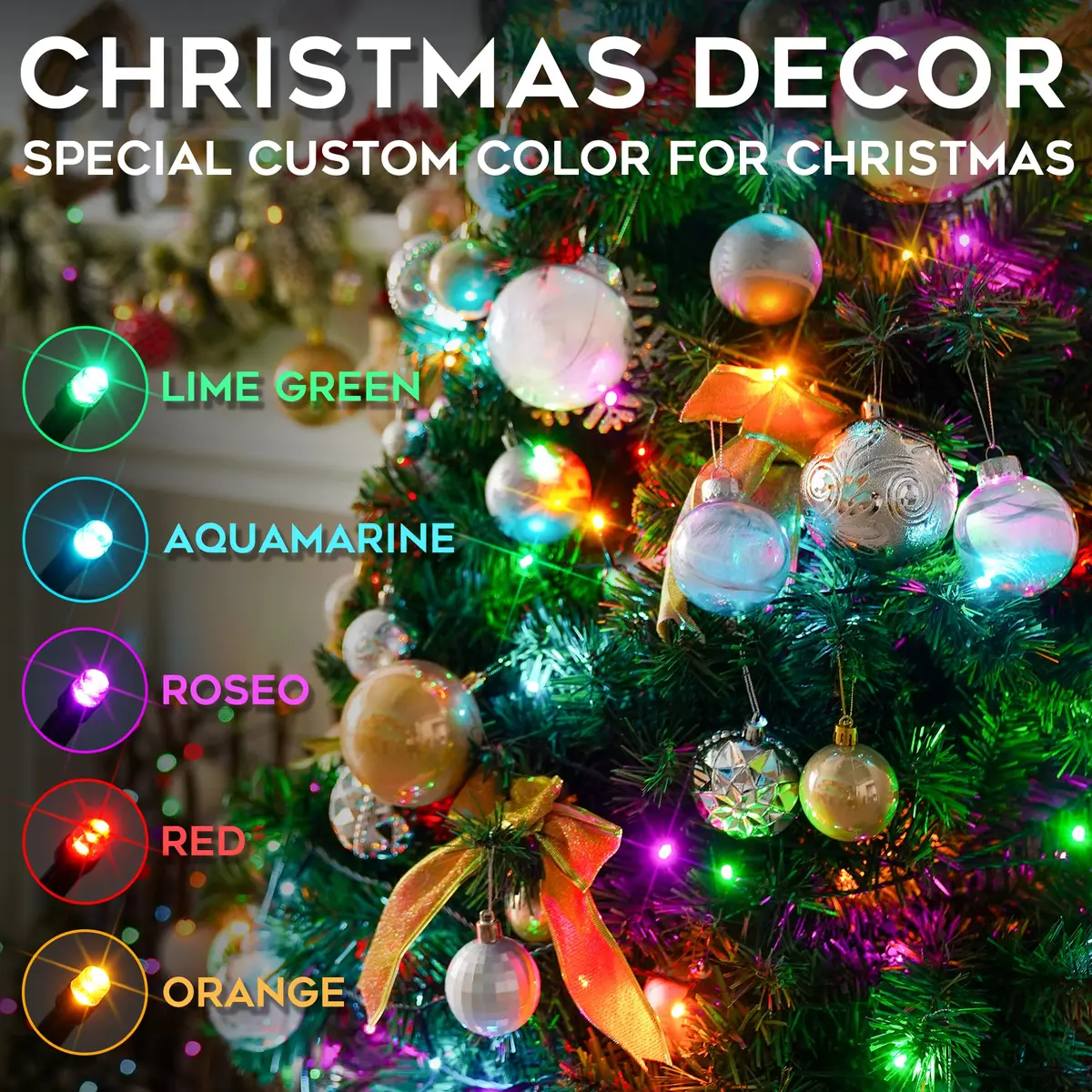 suddus 5 Colors Solar String Lights | Waterproof Outdoor Christmas Lights with 8 Modes, 100 LED, Multi Colored, 33Ft, Solar Powered - view 2