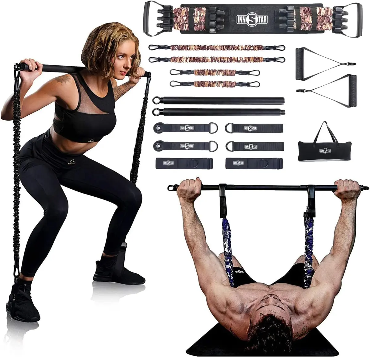 INNSTAR Exercise Resistance Bands Set | Full Body Workout, 200Lbs Tension, Portable for Home & Travel - main product image