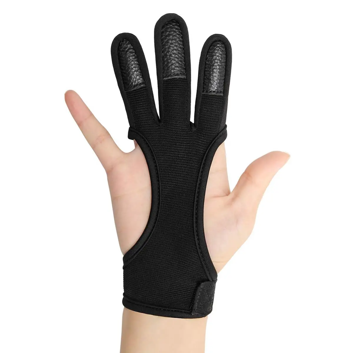 Coolrunner Archery Glove Three Finger Leather with Velcro Strap, Black, Large | Protects Fingers from Bowstring & Arrows - main product image