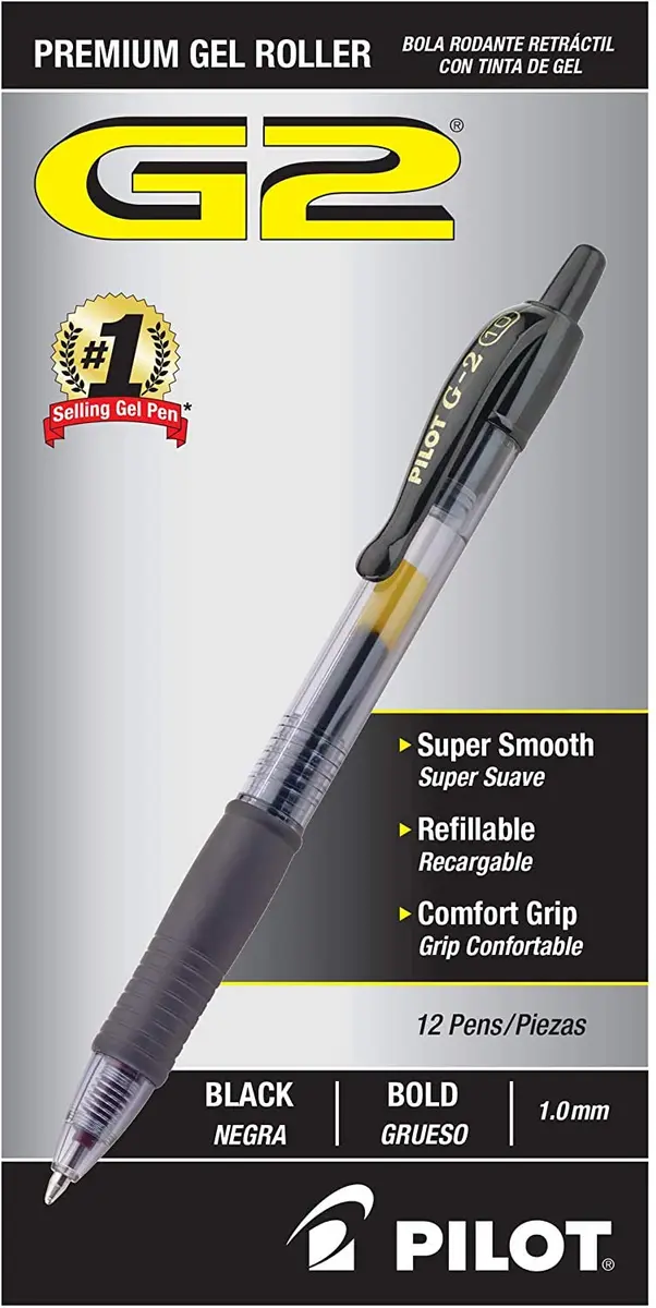 Pilot G2 Premium Gel Pen 1.0mm Refillable & Retractable | Bold Black Ink, 12 Pack - main product image