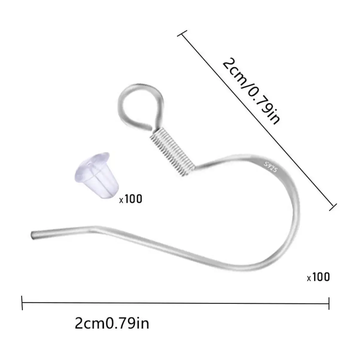 Grenali 925 Sterling Silver Earring Hooks & Clear Rubber Stoppers 50 Pairs | Hypoallergenic & Nickel-Free for DIY Jewelry Making - view 2