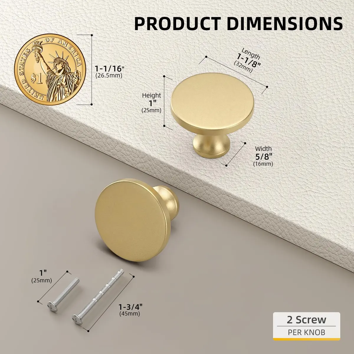 Goldenwarm 25Pack Gold Dresser Knobs Cabinet Knobs | Brass Round Handles for Cabinets & Drawers - view 2