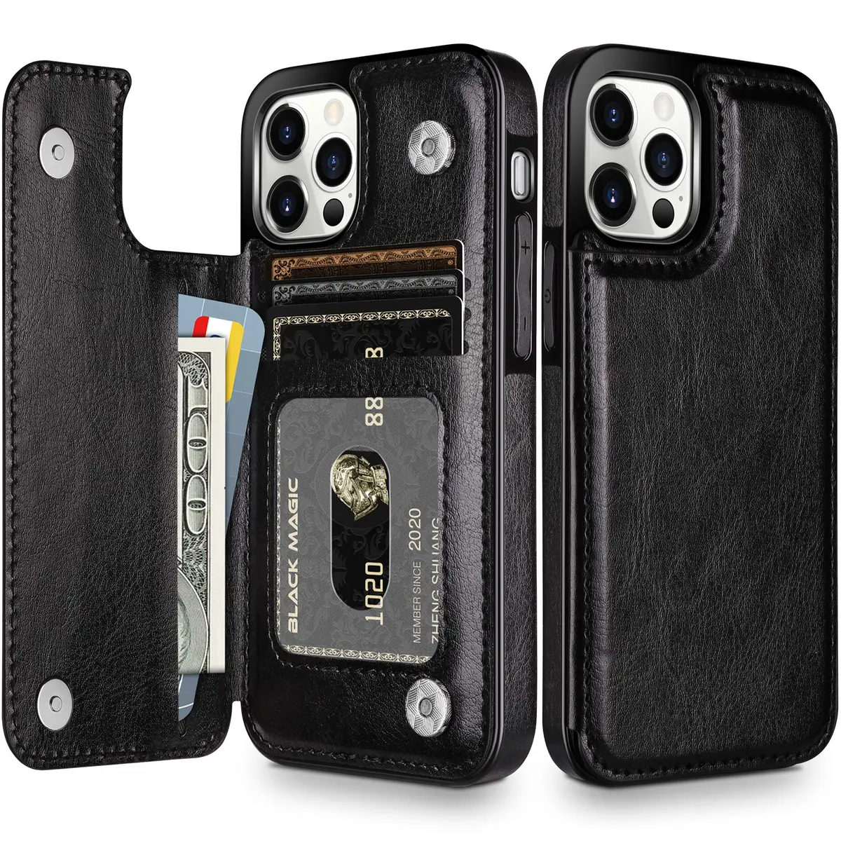 HianDier for iPhone 12 Pro Max Wallet Case with Card Holder Black | Slim Leather Design & Dual Layer Protection - main product image