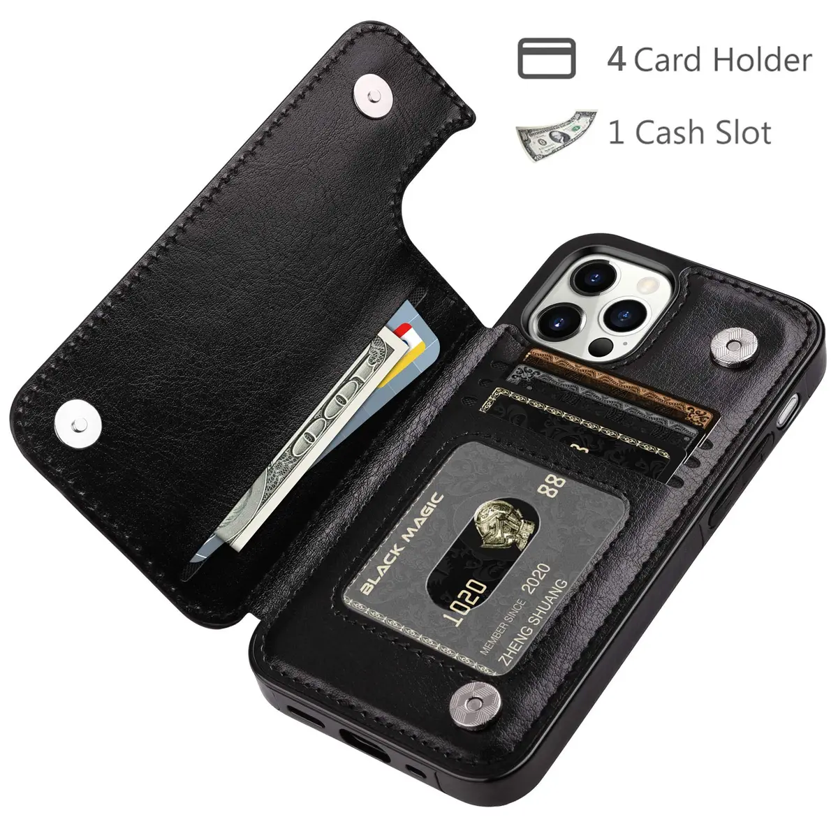 HianDier for iPhone 12 Pro Max Wallet Case with Card Holder Black | Slim Leather Design & Dual Layer Protection - view 5