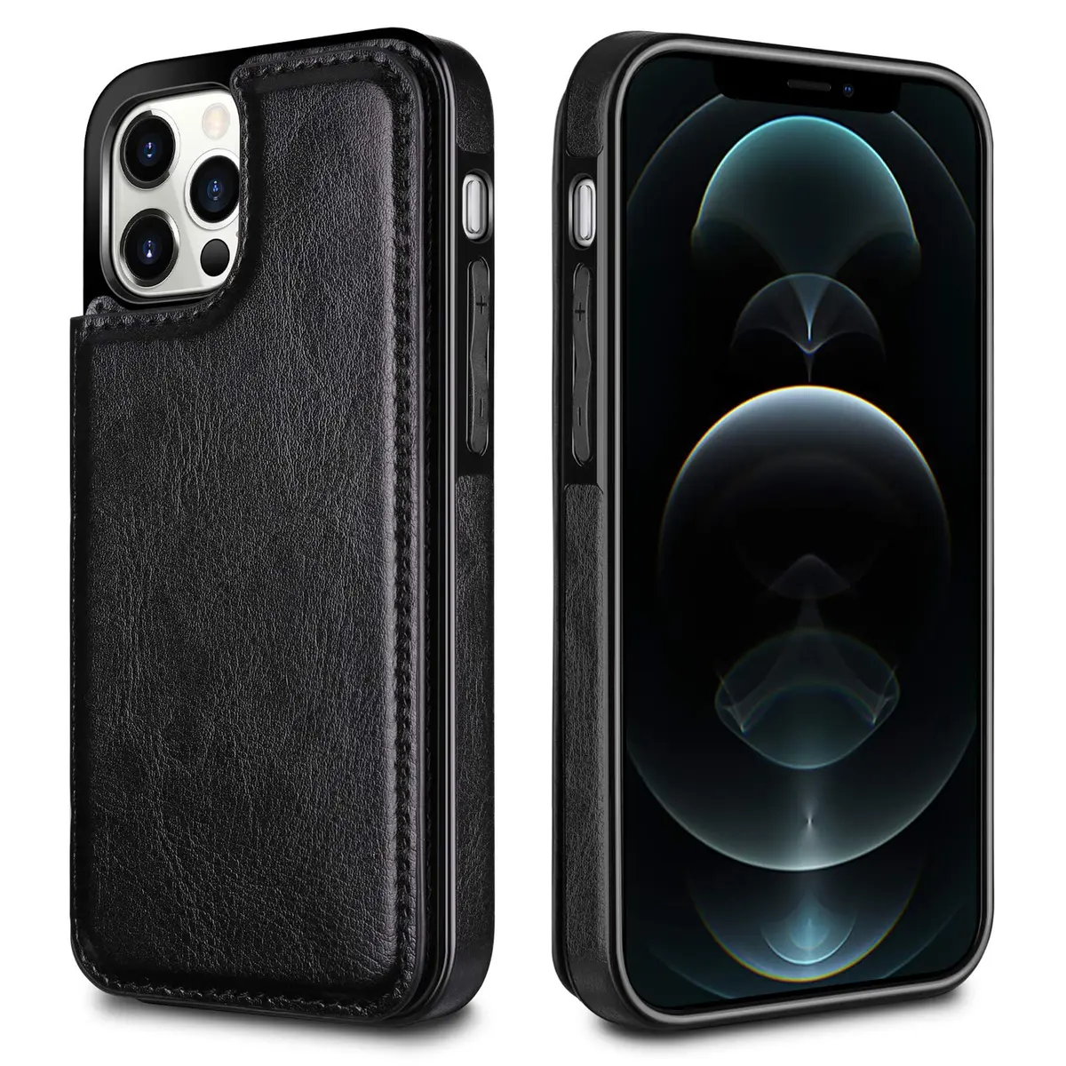HianDier for iPhone 12 Pro Max Wallet Case with Card Holder Black | Slim Leather Design & Dual Layer Protection - view 6