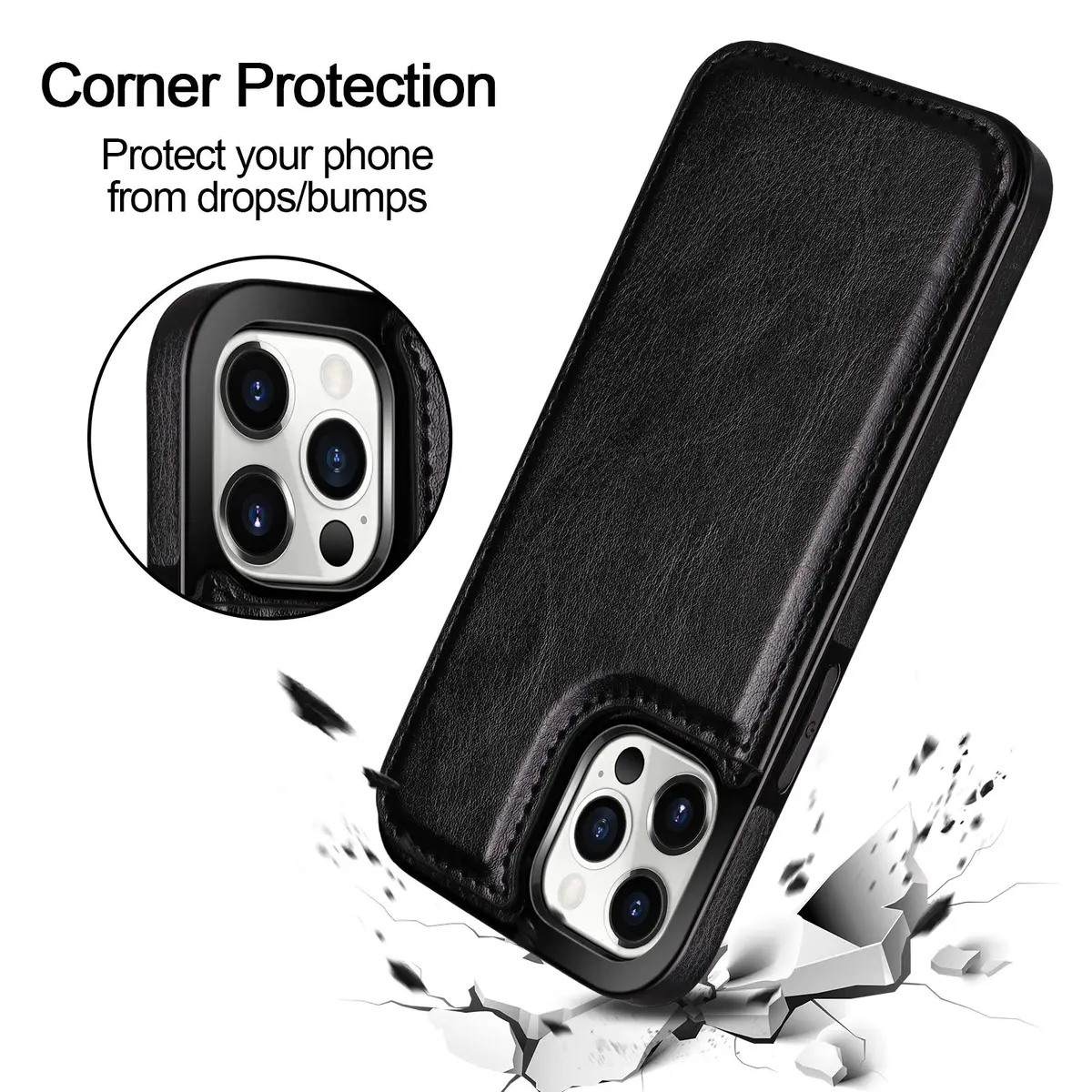 HianDier for iPhone 12 Pro Max Wallet Case with Card Holder Black | Slim Leather Design & Dual Layer Protection - view 7