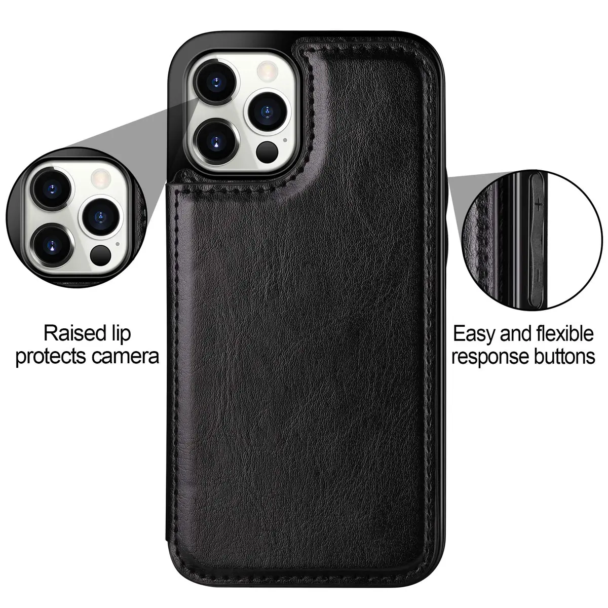 HianDier for iPhone 12 Pro Max Wallet Case with Card Holder Black | Slim Leather Design & Dual Layer Protection - view 3