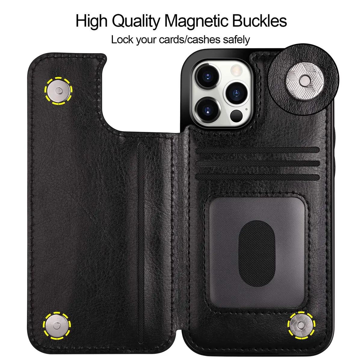 HianDier for iPhone 12 Pro Max Wallet Case with Card Holder Black | Slim Leather Design & Dual Layer Protection - view 4