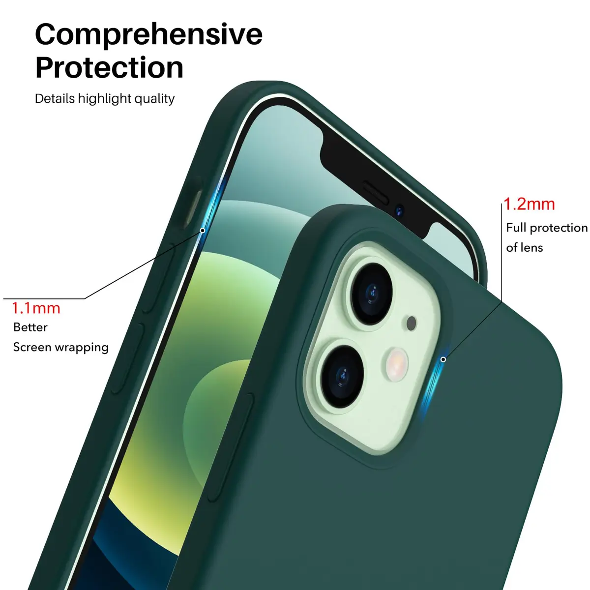 ORNARTO for iPhone 12/12 Pro Case, Slim Liquid Silicone, Olive Green | Snug Fit & Easy to Clean - view 4