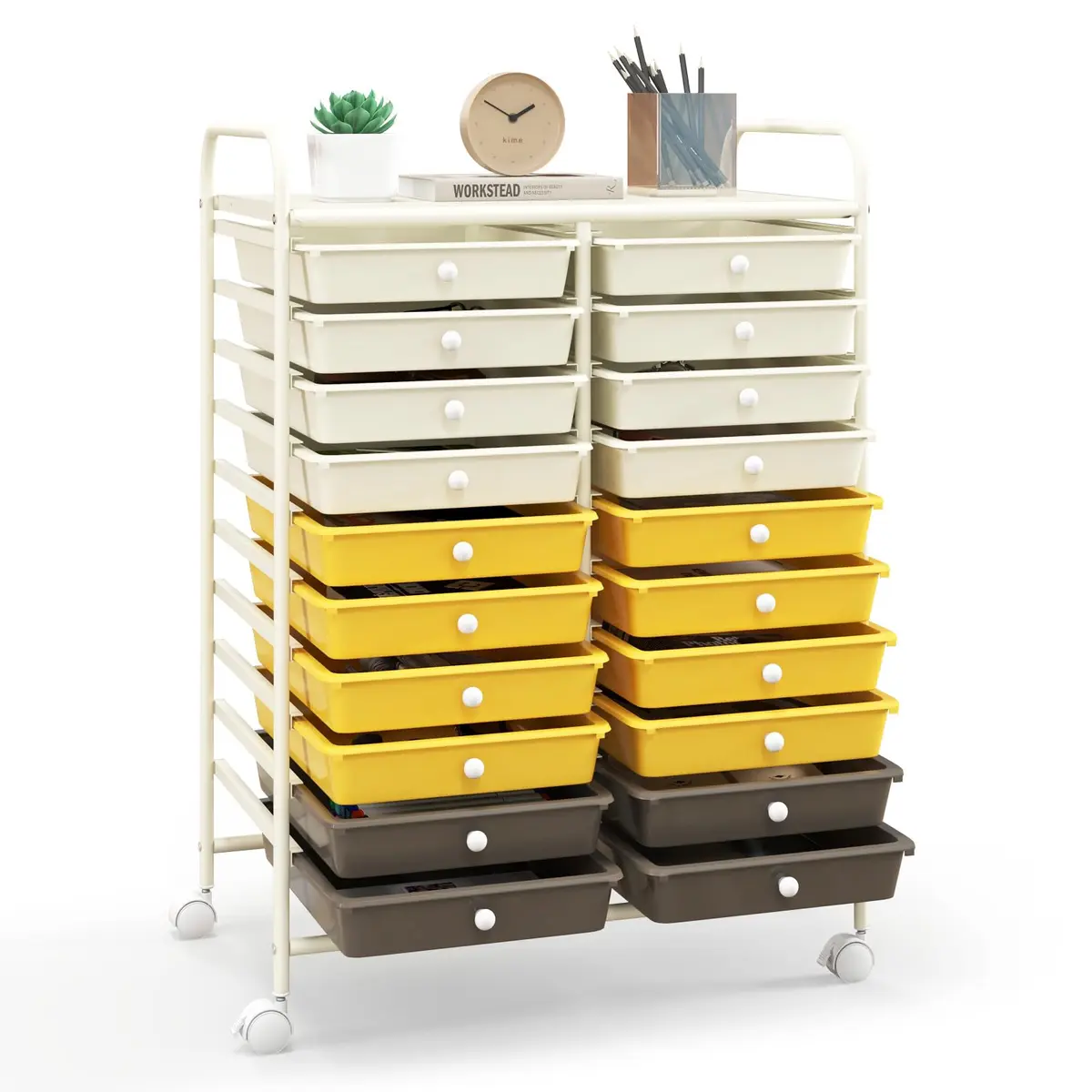 HAPPYGRILL 20-Drawer Organizer Cart Tools | Mobile Utility Storage with Lockable Wheels (25" W x 15" D x 35" H) - main product image