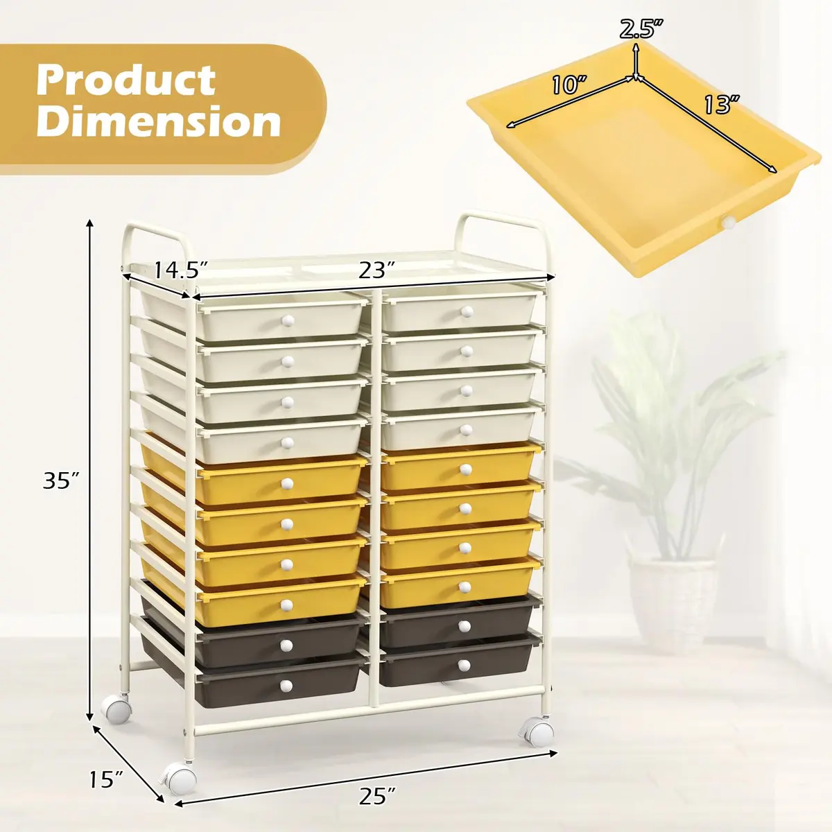 HAPPYGRILL 20-Drawer Organizer Cart Tools | Mobile Utility Storage with Lockable Wheels (25" W x 15" D x 35" H) - view 7