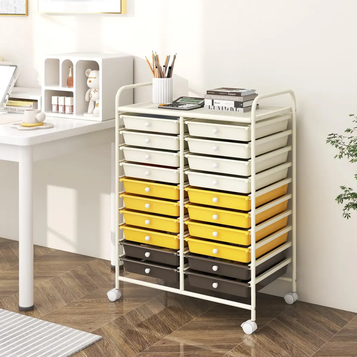 HAPPYGRILL 20-Drawer Organizer Cart Tools | Mobile Utility Storage with Lockable Wheels (25" W x 15" D x 35" H) - view 2