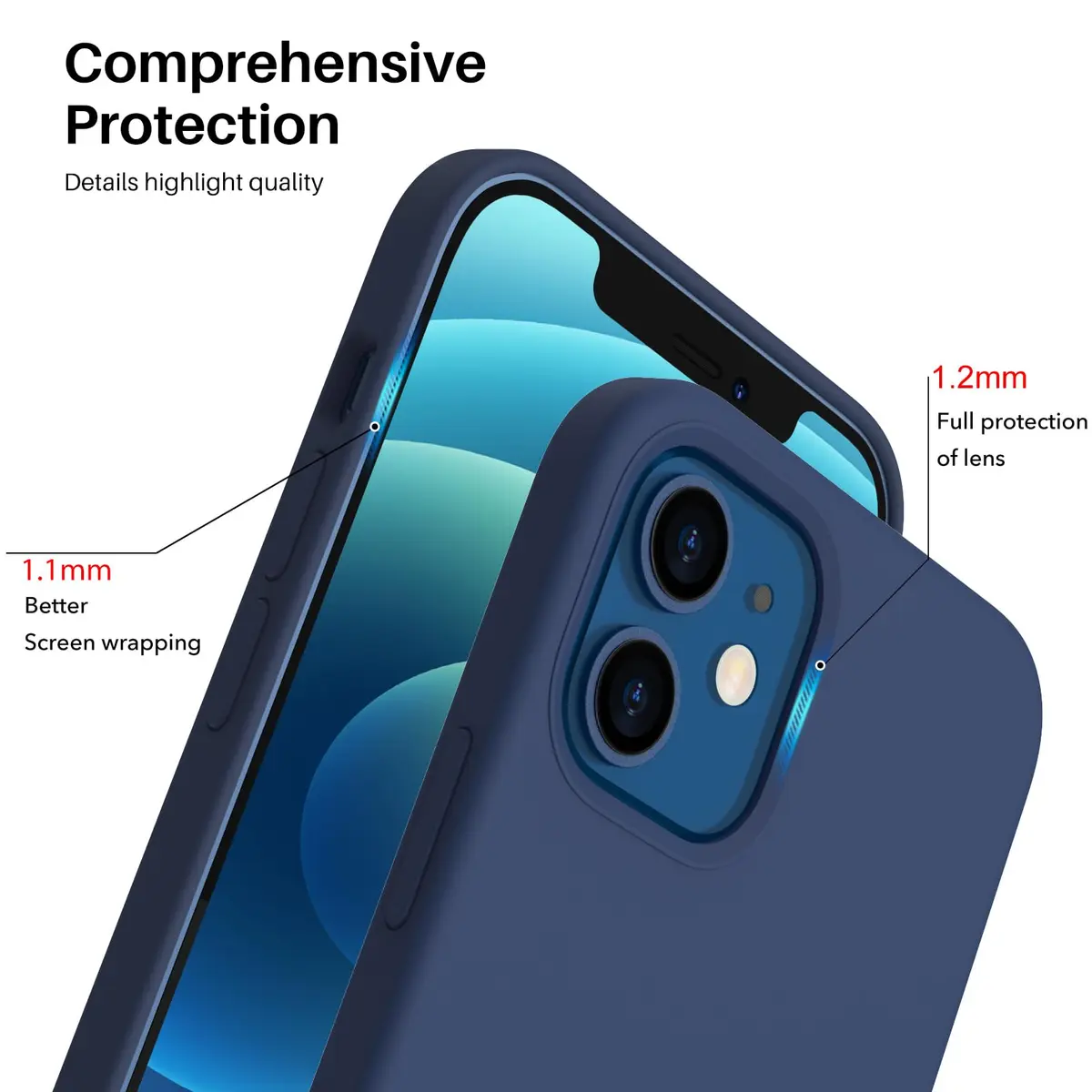ORNARTO for iPhone 12 Mini Case, Slim Liquid Silicone Cover, Navy Blue | Anti-Fingerprint & Raised Edges - view 4