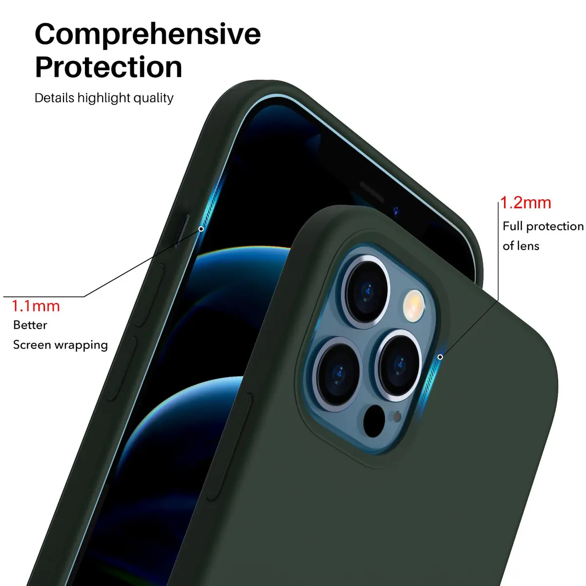 ORNARTO for iPhone 12/12 Pro Case, Slim Liquid Silicone, Cyprus Green | Snug Fit & Easy to Clean - view 4