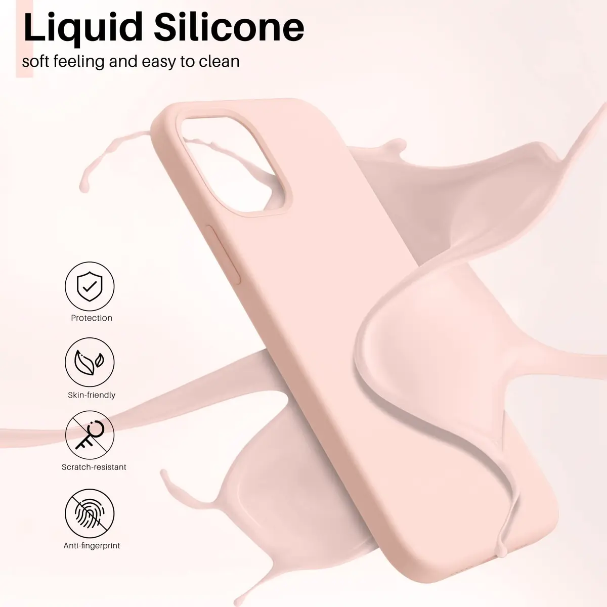 ORNARTO for iPhone 12/12 Pro Case, Slim Liquid Silicone, Pink | Snug Fit & Easy to Clean - view 3