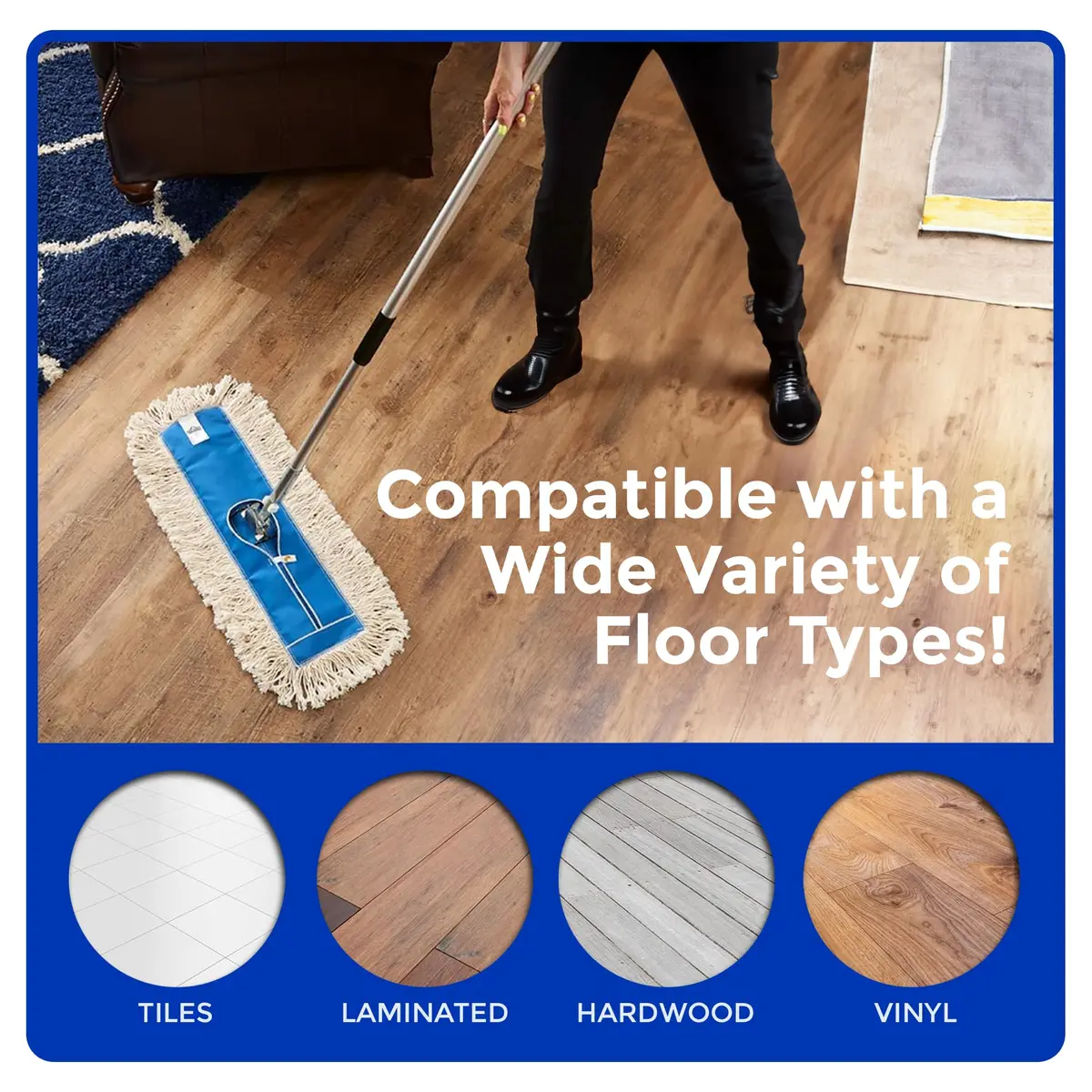 Nine Forty 48" Cotton Dust Mop Kit | Heavy Duty Dry Floor Cleaner for Hardwood Surfaces - view 6