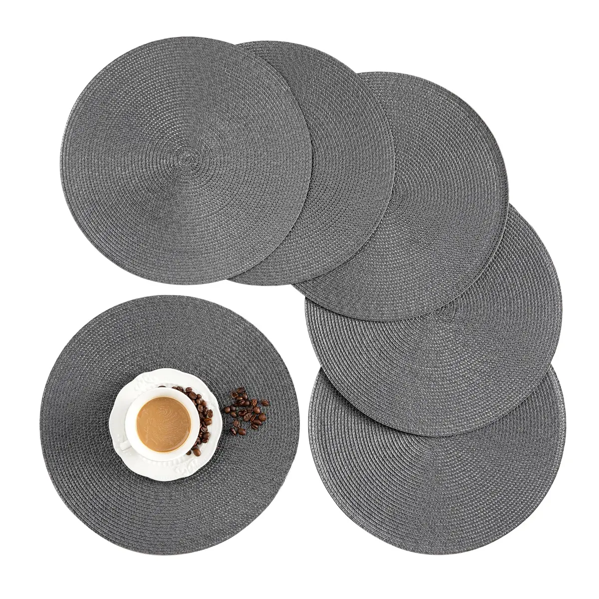 Jennice House Gray Placemat | Heat Resistant, 13.5 inch, Set of 6 for Kitchen & Dining - main product image