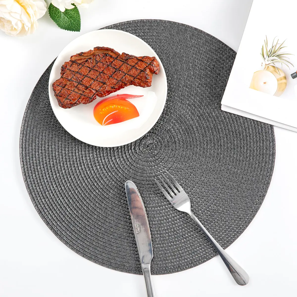 Jennice House Gray Placemat | Heat Resistant, 13.5 inch, Set of 6 for Kitchen & Dining - view 6