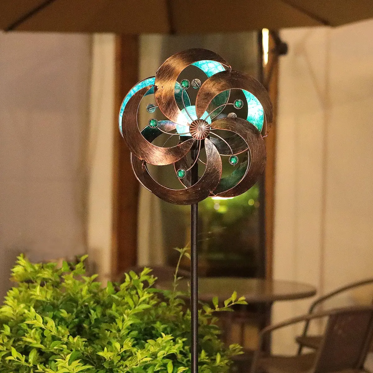 HDNICEZM Solar Wind Spinner 75in | Multi-Color LED & Kinetic Metal Sculpture for Yard & Garden - view 5