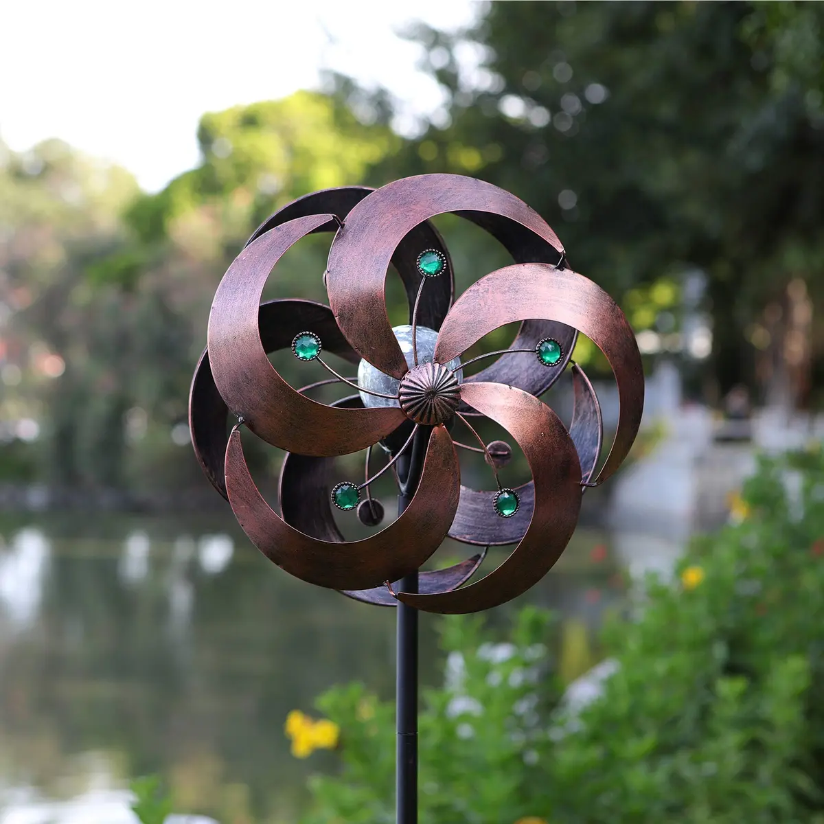 HDNICEZM Solar Wind Spinner 75in | Multi-Color LED & Kinetic Metal Sculpture for Yard & Garden - view 4