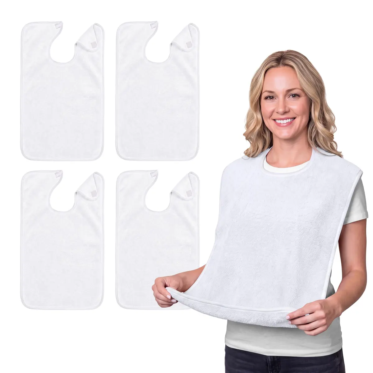 Avalon Towels Adult Terry Cloth Bibs with Hook & Loop Closure, 18" x 30" (Pack of 4) | Full Coverage Clothing Protectors - main product image