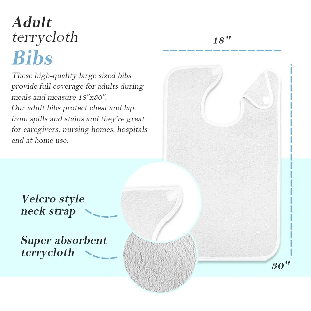 Avalon Towels Adult Terry Cloth Bibs with Hook & Loop Closure, 18" x 30" (Pack of 4) | Full Coverage Clothing Protectors - view 4