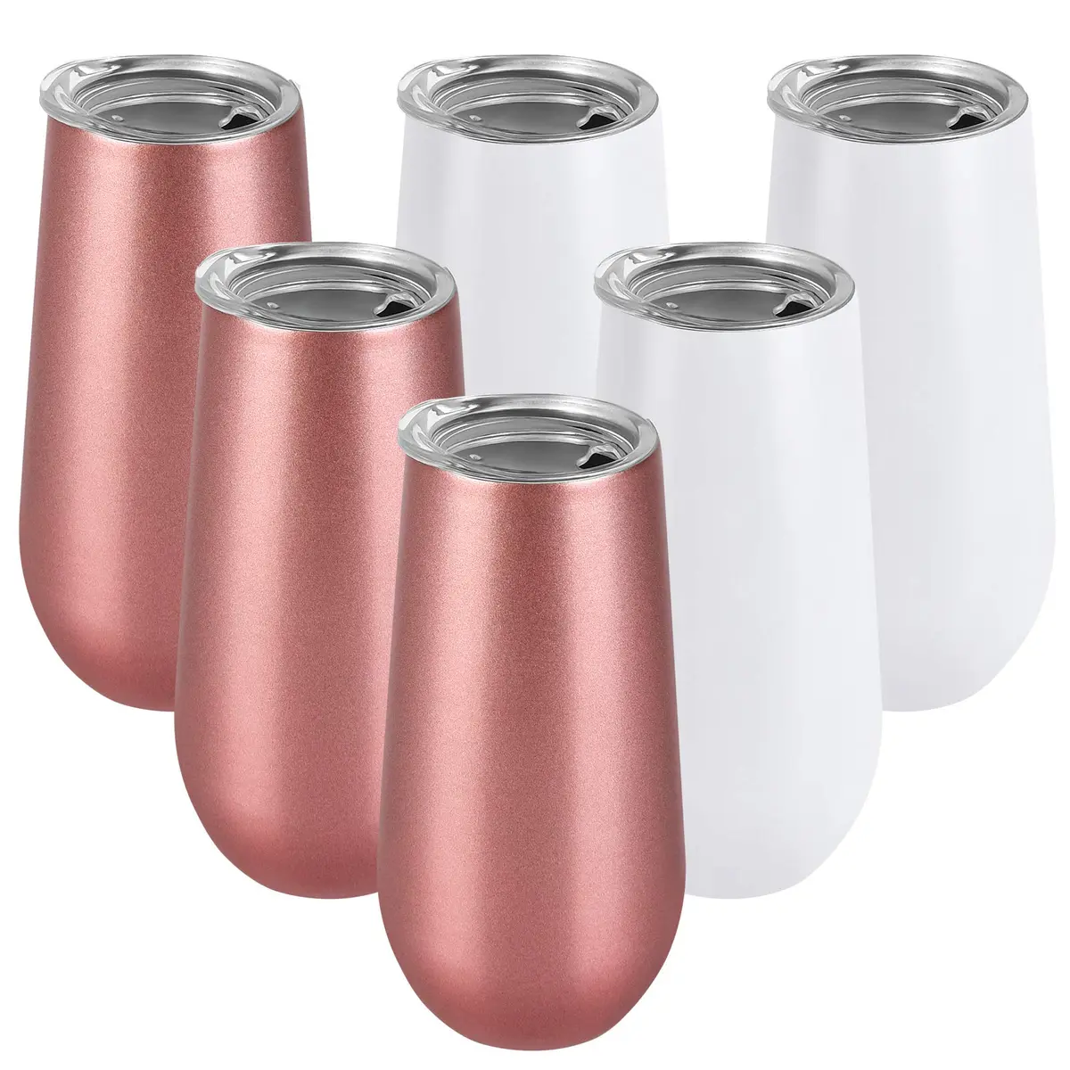 Lifecapido 6 Pack Stemless Insulated Champagne Flute Tumblers 6 Oz | Reusable, Unbreakable, Gift-Ready - main product image