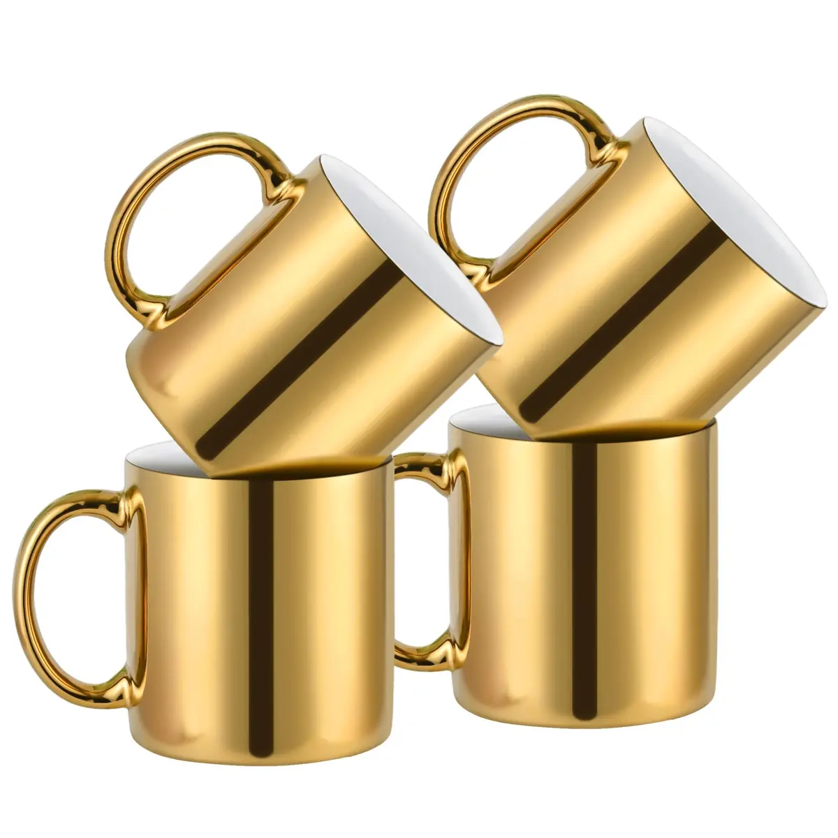 BYCNZB Gold Ceramic Coffee Mugs Set of 4 | 355ml (12oz) Modern Drinking Cups - main product image