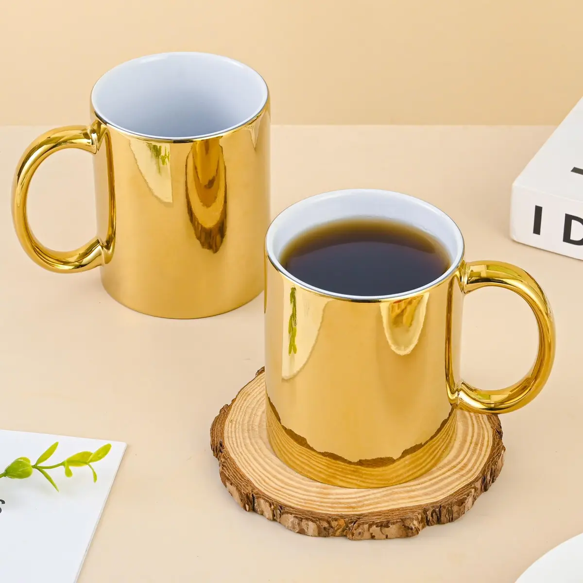 BYCNZB Gold Ceramic Coffee Mugs Set of 4 | 355ml (12oz) Modern Drinking Cups - view 5